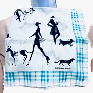 Unused-Burberrys London Mini Scarf 22" Cotton/Silk Teal Green Girl Dog Nova  (82